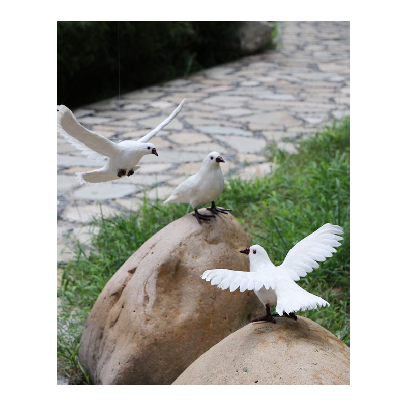仿真鸽子和平鸽摆件羽毛小鸟白鸽摄影道具飞翔鸽挂饰动物模型标本