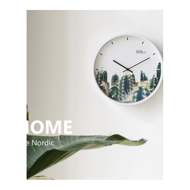 简约北欧ins客厅静音挂钟现代简约风12寸创意钟表小清新卧室绿植