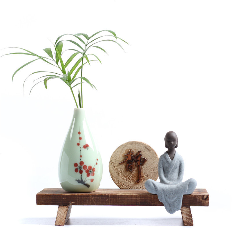 花瓶摆件 客厅 插花复古中国风陶瓷 无相手绘青瓷花插 倒流香香炉