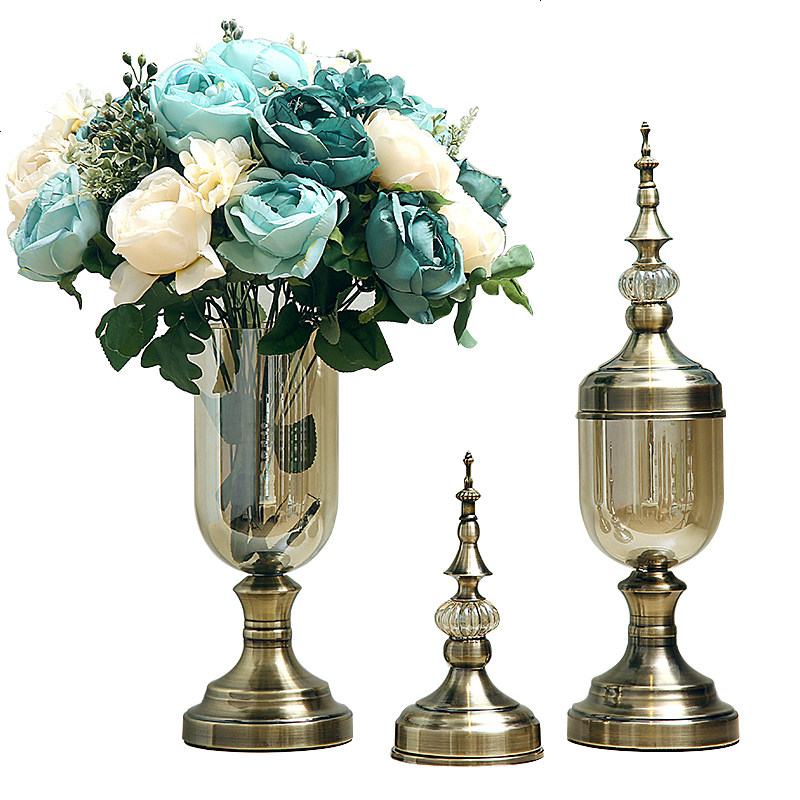 欧式玻璃花瓶水晶摆件现代简约美式插花装饰品餐桌电视柜客厅家居