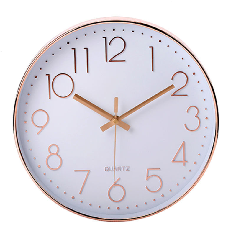 钟表客厅现代简约石英挂钟创意个性静音圆形家用12寸玫瑰金时钟