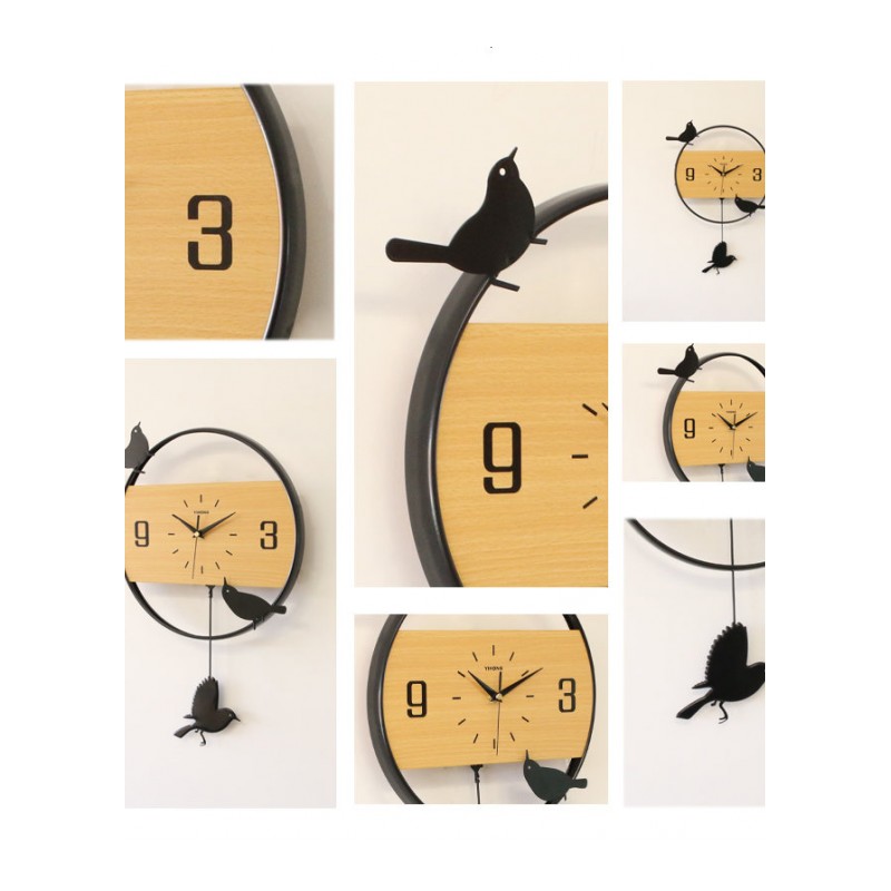 钟表挂钟客厅静音个性家用小鸟时钟创意现代装饰大气卧室摇摆挂表