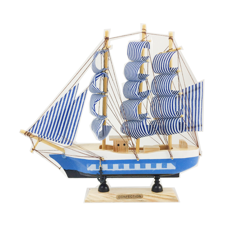 实木帆船地中海风格装饰品摆件小创意船模型工艺品船模木质客厅卧室桌面摆件24cm帆船B款