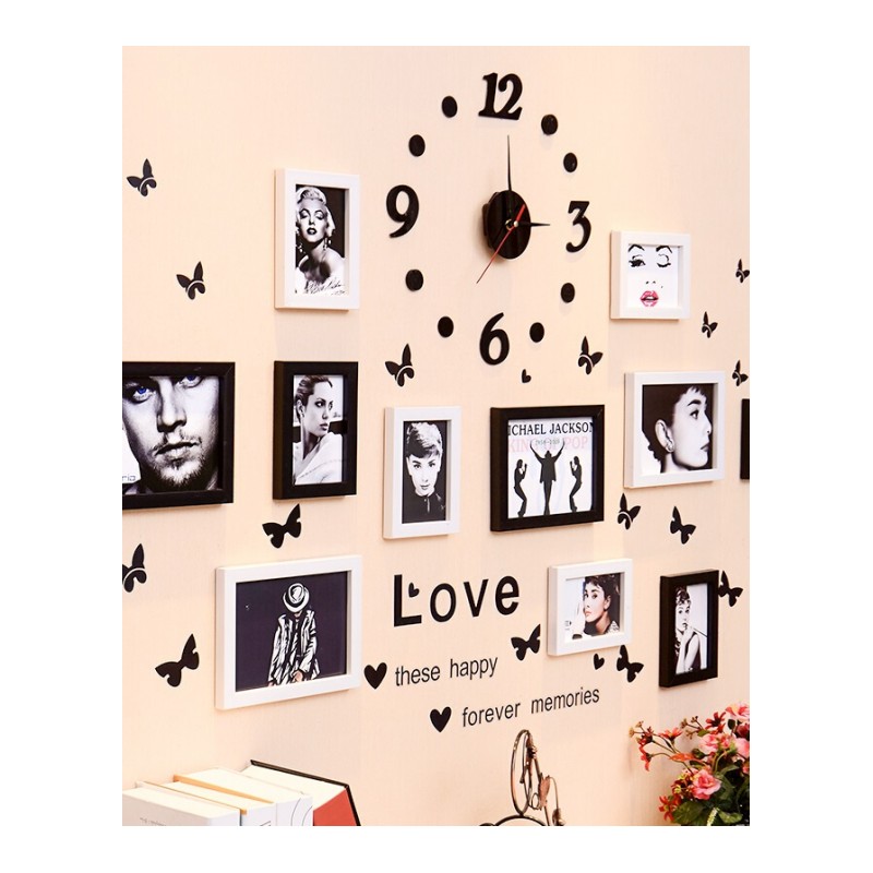 儿童钟表照片墙客厅挂墙相框创意组合卧室墙壁相片墙