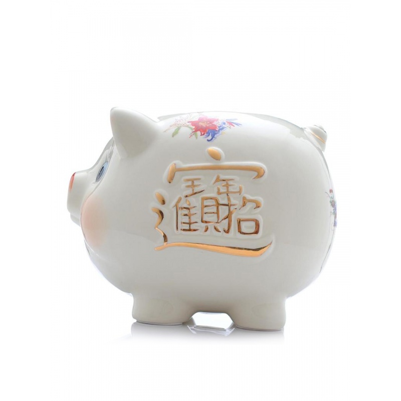 陶瓷摆件米色猪猪存钱罐创意礼品生日可爱硬币储钱罐大
