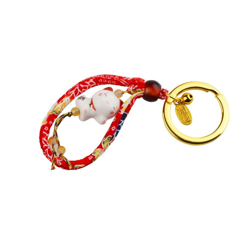 招财猫钥匙圈钥匙扣陶瓷汽车钥匙链和风猫可爱创意日本