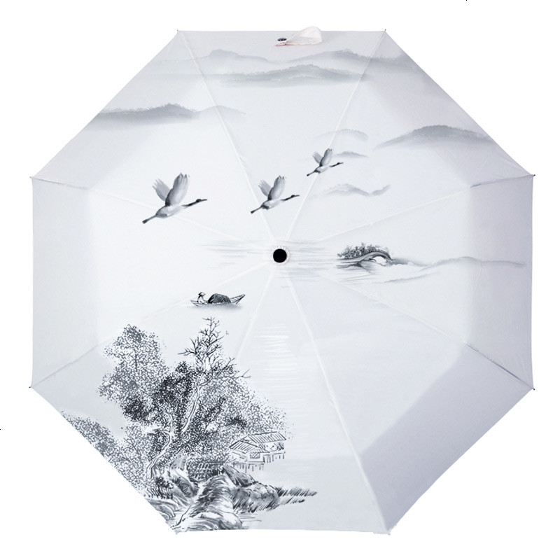 太阳伞森系全自动雨伞折叠晴雨两用复古遮阳伞中国风三折古风创意