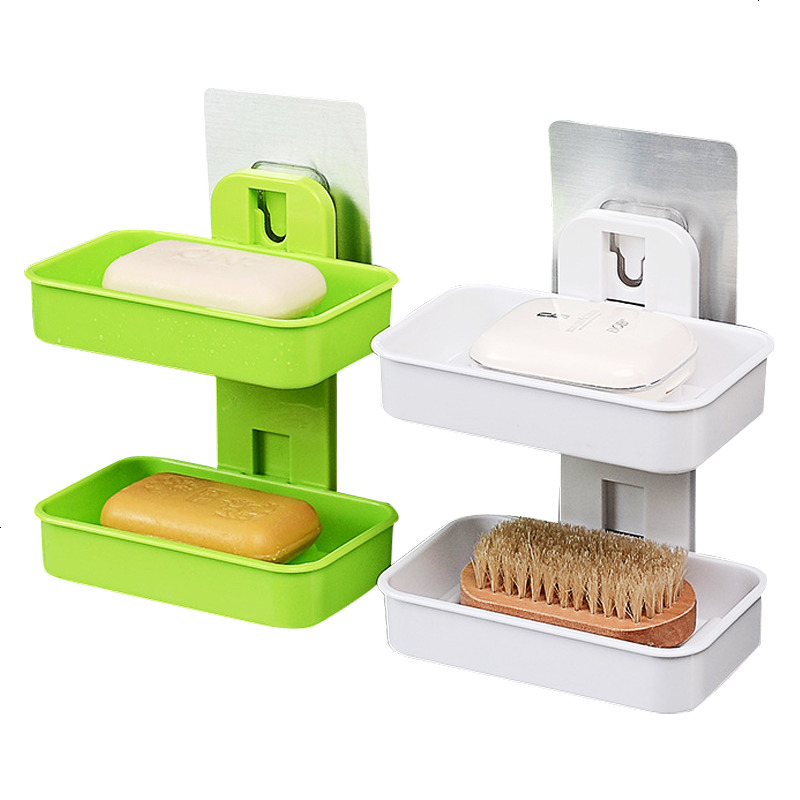 肥皂盒吸盘壁挂沥水免打孔双层浴室卫生间便携双格香皂置物架创意