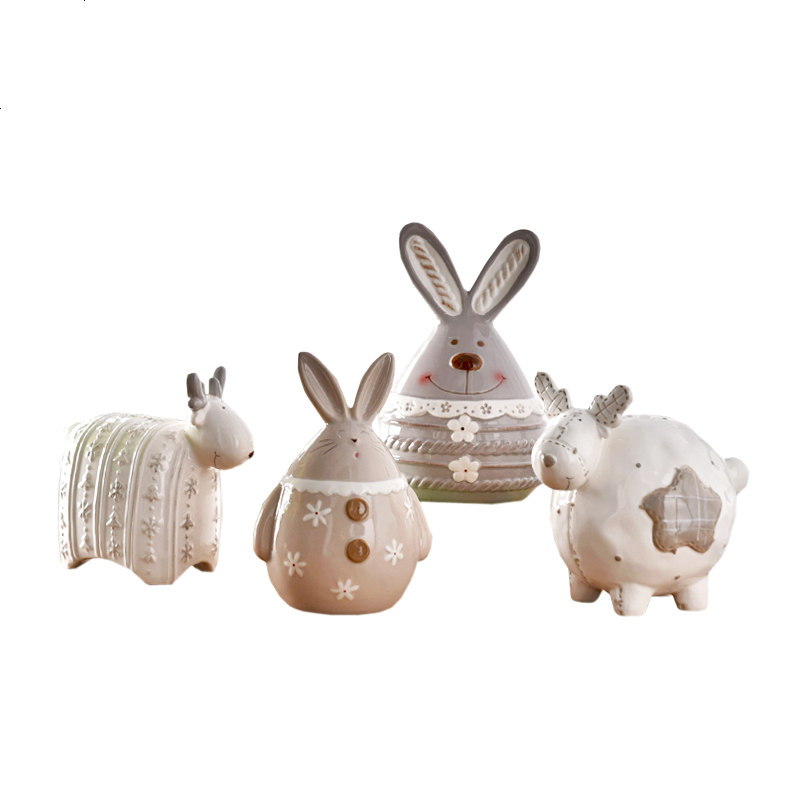 INS北欧创意电视柜卧室陶瓷鹿兔子家居装饰品动物摆件圣诞摆设