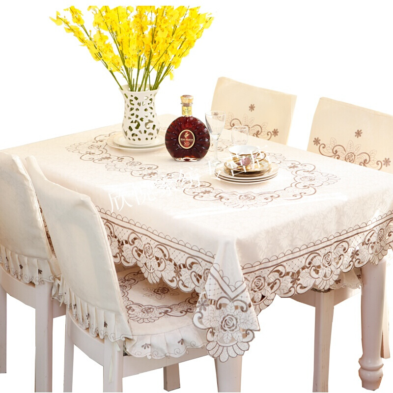 2018年新款欧式桌布布艺餐桌布台布椅子套椅垫套装绣花长方形茶几布刺绣6850绣花(暗花布升级版)