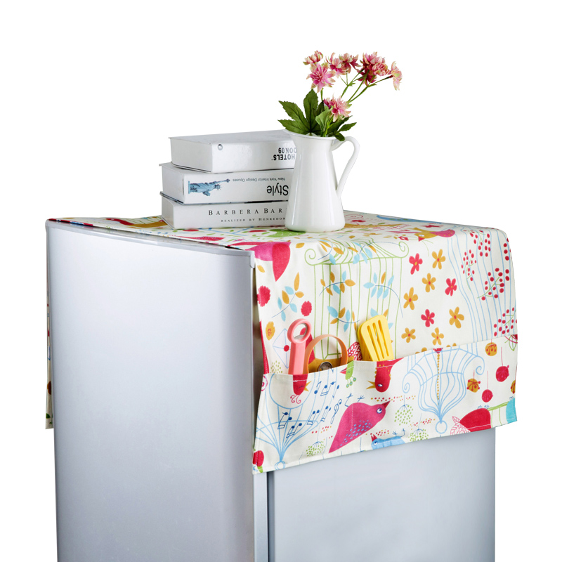 四方达布艺冰箱盖布冰箱布防尘罩 家用遮冰箱罩挂袋冰箱套收纳袋