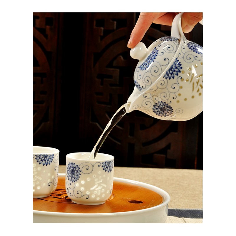 景德镇青花瓷玲珑茶具套装陶瓷整套功夫茶具茶杯子茶壶红茶茶具（请先与客服确认再）