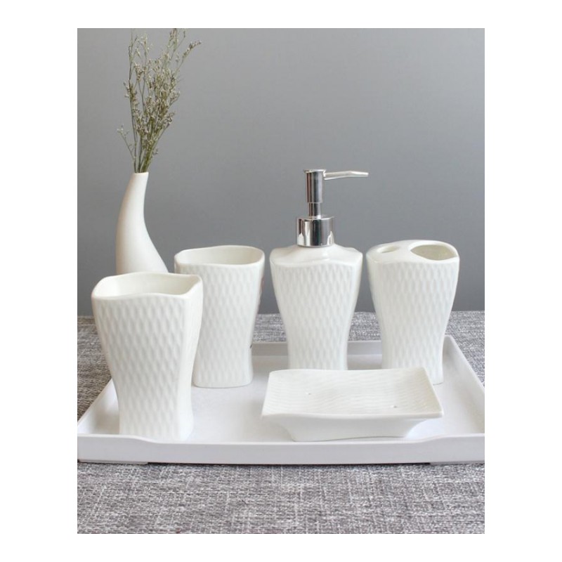 现代简约陶瓷卫浴五件套洗漱套装浴室用品卫生间洗漱杯牙刷杯套装