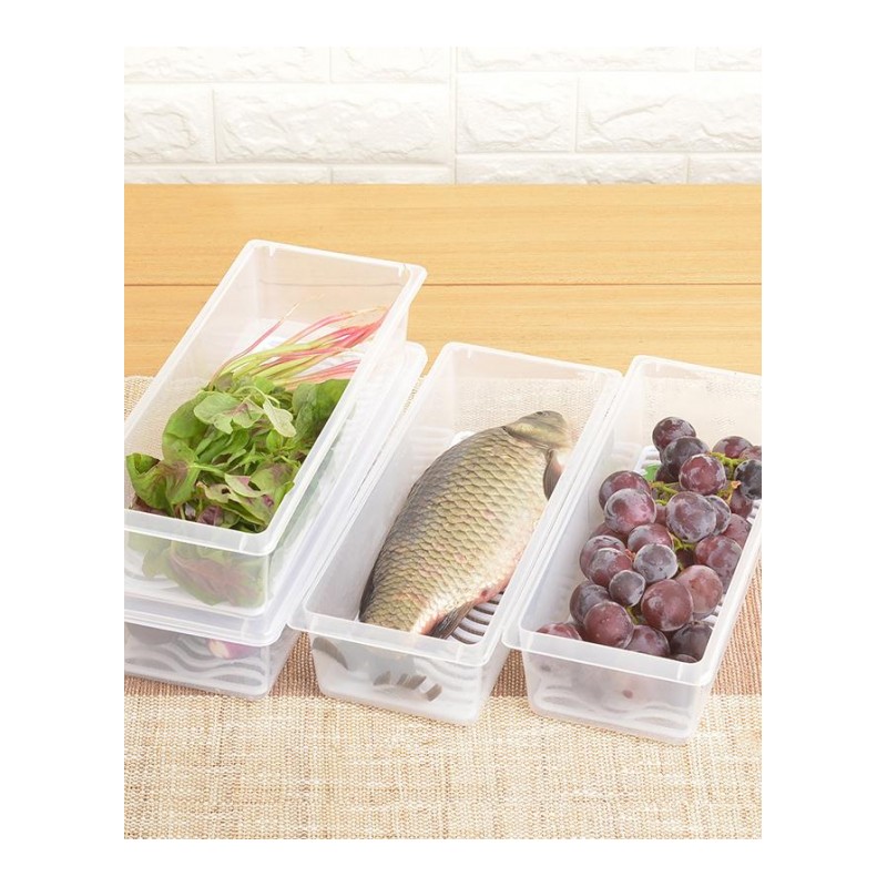 3个装 大号厨房分类沥水保鲜盒塑料冰箱冷藏冷冻储藏盒食物收纳盒