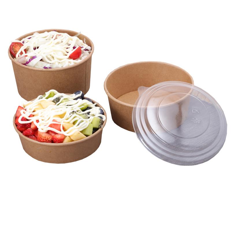 圆形500ml-1300ml牛皮纸沙拉碗一次性餐盒外卖打包沙拉意粉便当碗