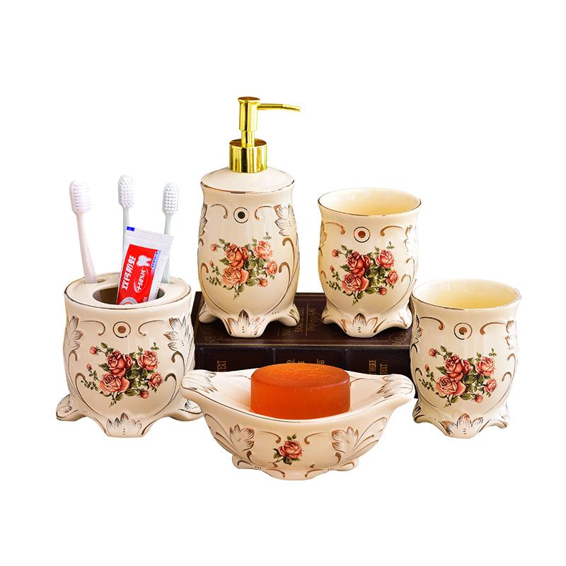 欧式陶瓷卫浴五件套浴室用品卫生间牙具套件刷牙杯漱口杯洗漱套装