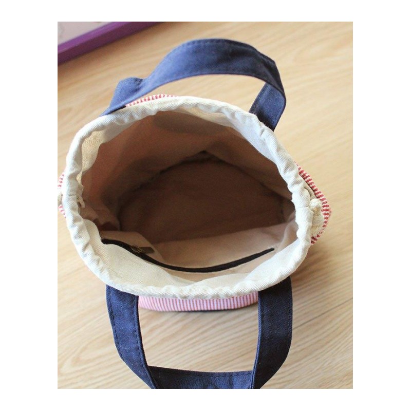 日本小熊男女学生帆布艺圆形便当包带饭饭盒包妈咪包小手提拎包