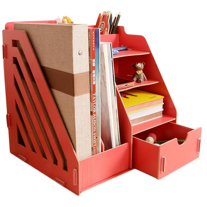 办公室用品文件夹桌面收纳盒抽屉式书上资料置物架子木质栏框筐座日用家居