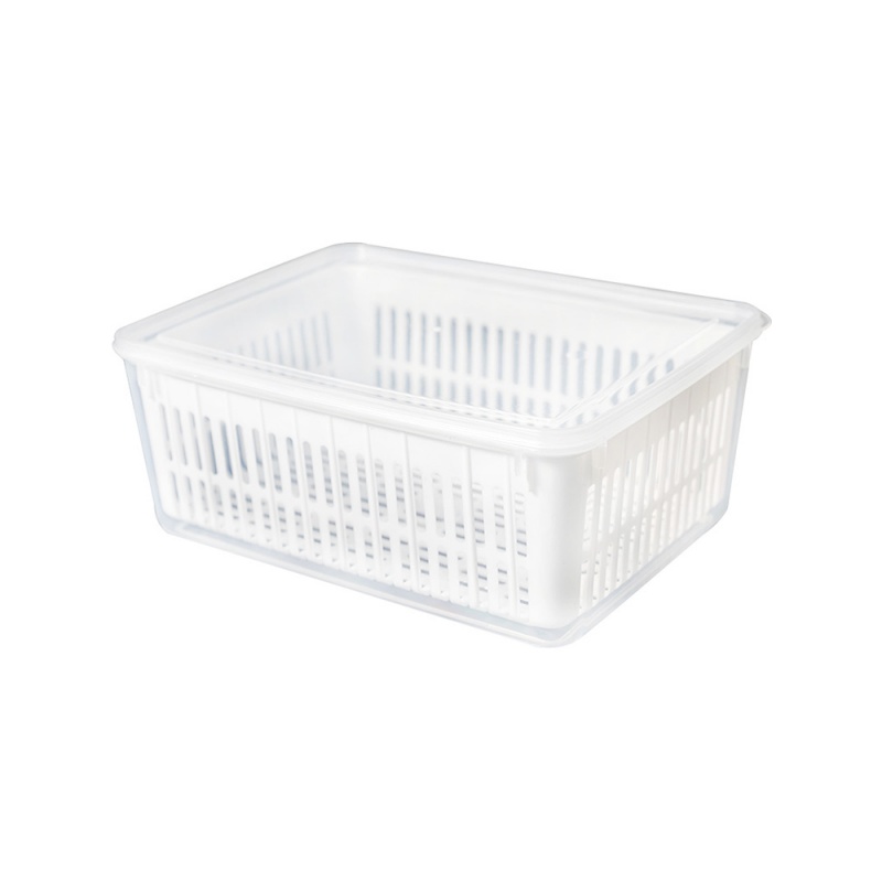 冰箱收纳盒大容量保鲜盒长方形塑料食品盒带沥水篮厨房收纳盒日用家居