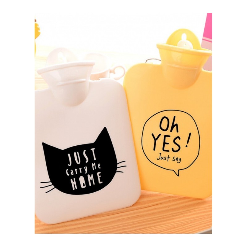 创意可爱塑胶硅胶热水袋注水迷你卡通防爆暖手袋充水袋小号暖手生活日用创意家居猫的秘密-正反猫头小号400ML