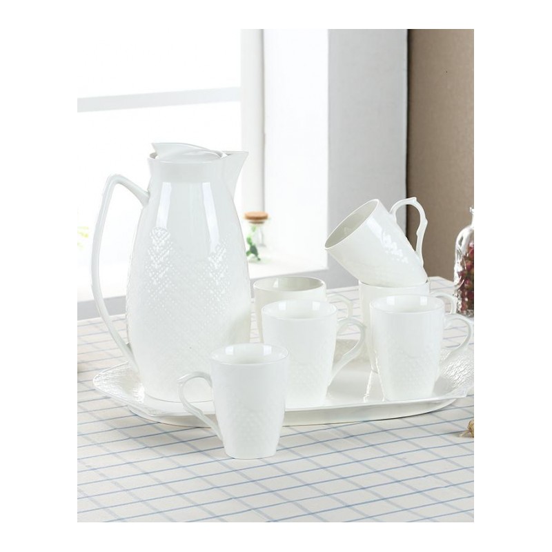 家用水具套装陶瓷茶杯冷水壶套装耐高温杯子套装家用客厅水杯具日用家居