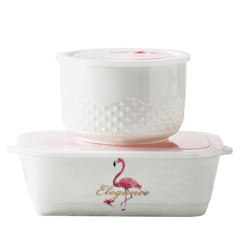 陶瓷饭盒多格保鲜碗微波炉白便当盒带盖食物保鲜盒储物罐子日用家居