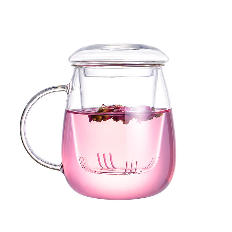 耐热玻璃杯茶杯带盖带把家用花茶水杯滤办公室泡茶透明杯子日用家居