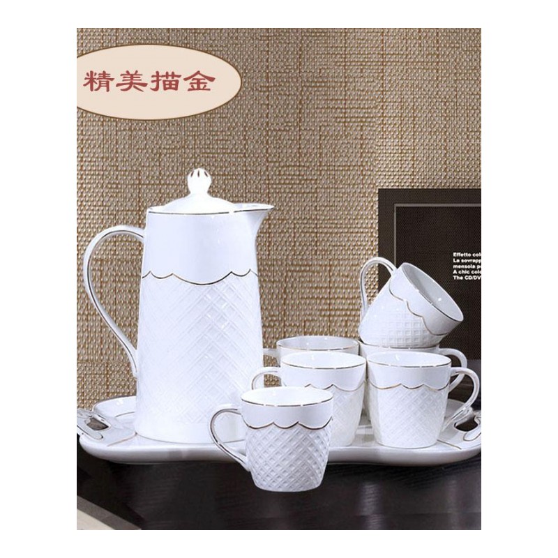家用水具套装 陶瓷冷水壶创意耐热欧式凉水壶套装 茶具杯子套装日用家居