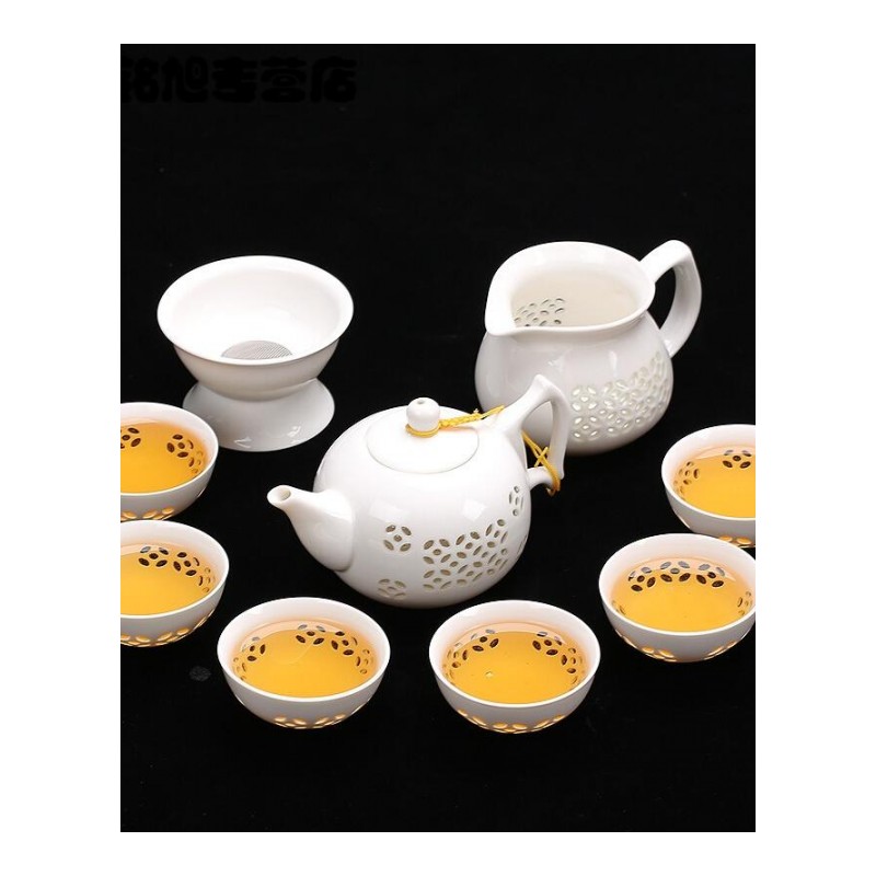 青花瓷玲珑茶具套装蜂窝镂空陶瓷功夫茶具冰晶蜂巢茶壶茶杯简约