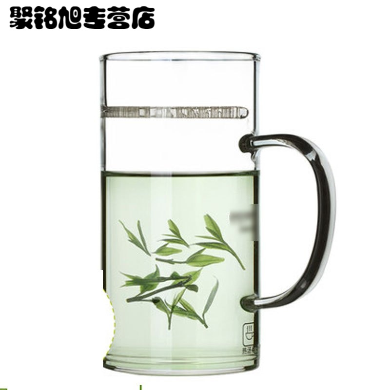 绿茶玻璃杯自带漏绿茶杯带盖加厚泡茶杯花茶杯过滤杯月牙杯带把杯生活日用家居器皿水具水杯