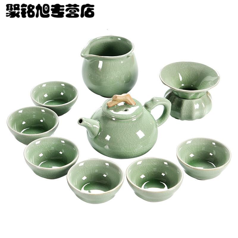 汝窑功夫茶具套装陶瓷简约家用冰裂釉整套茶杯泡茶壶创意茶具整套简约天青冰裂9