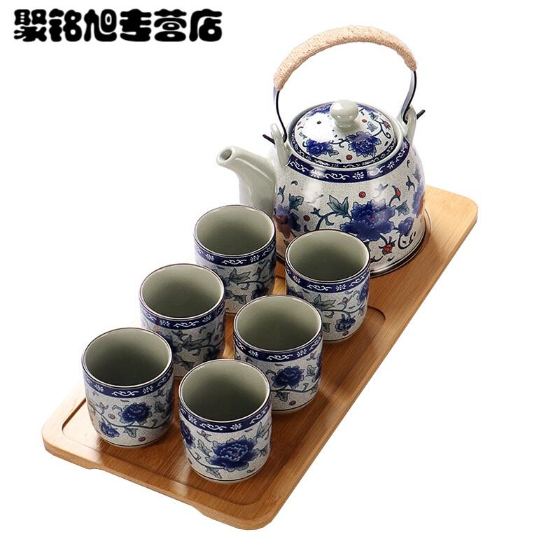 景德镇陶瓷茶壶大号青花瓷提梁壶过滤家用泡茶套装凉水壶茶具简约