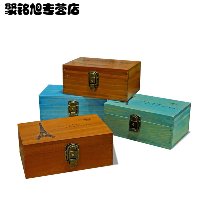 复古木盒子长方形收纳盒创意木盒带锁小木盒首饰盒简约家居日用品