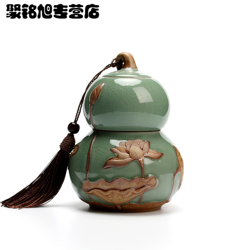 哥窑茶叶罐陶瓷中式日用茶叶罐 葫芦紫砂大号 粗陶密封家居家用简约创意多功能水具