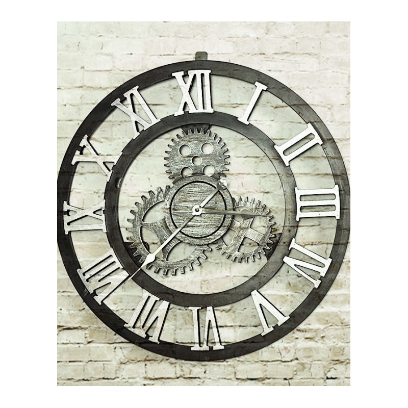 欧式客厅挂钟齿轮复古表创意时钟家居木质3D钟厂家批挂钟定制