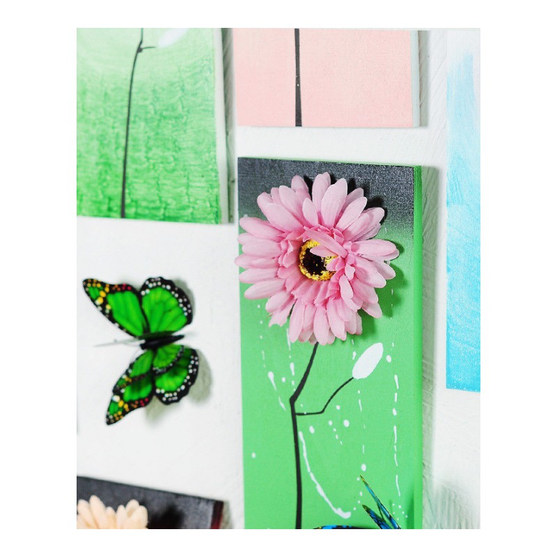 田园乡村彩色木板花艺仿真植物组合立体相框壁饰背景墙面装饰品