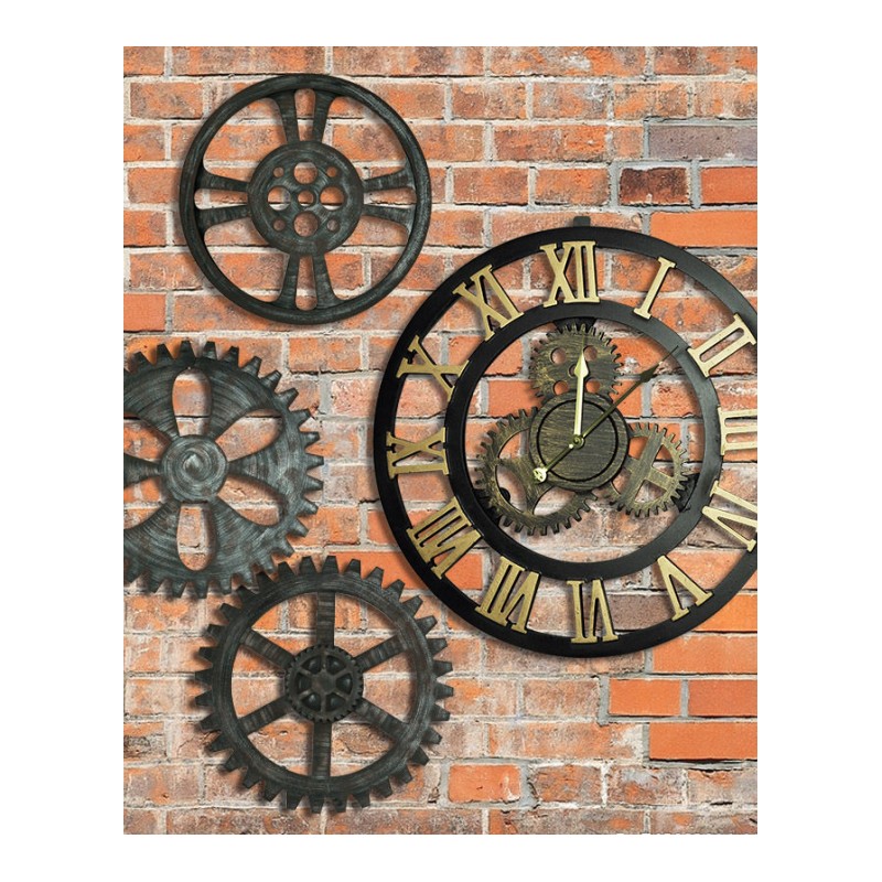 家居客厅店铺墙上装饰品个性时钟创意工业风复古齿轮挂钟表壁挂