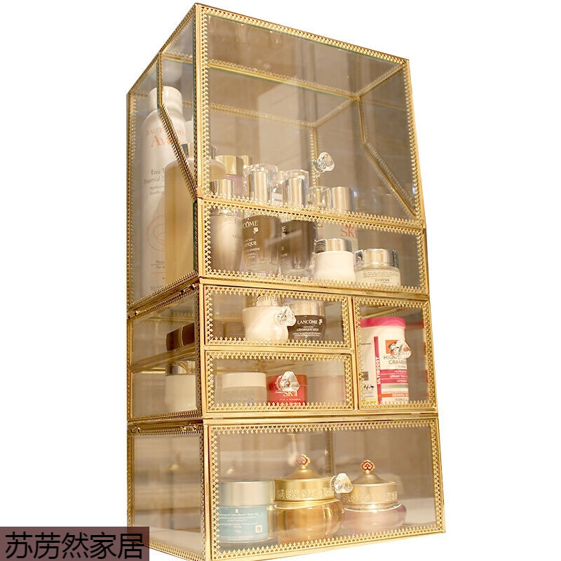 北欧大号透明玻璃化妆品收纳盒翻盖有盖桌面化妆盒梳妆台整理盒
