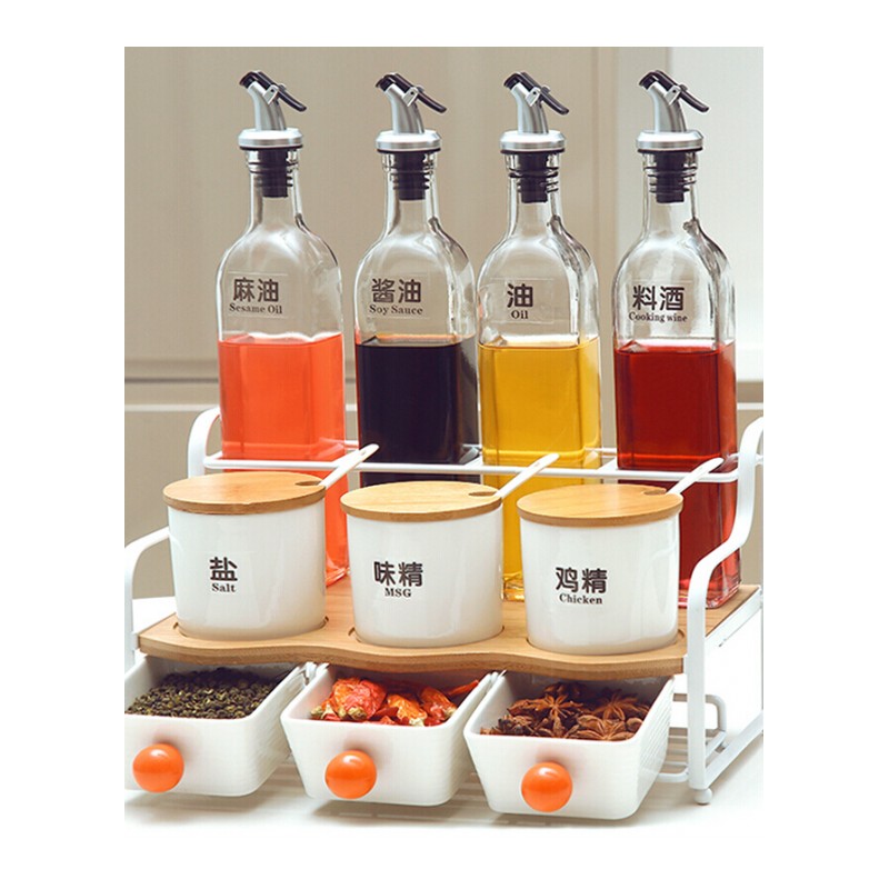 厨房家用料盒玻璃酱油瓶醋壶组合欧式陶瓷双层味瓶罐收纳套装