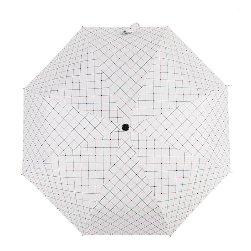 小清新男女士黑胶伞白色方格子三折伞个性晴雨伞遮太阳伞 浅米白