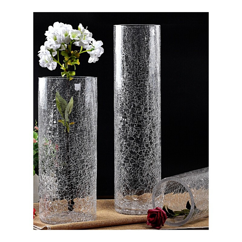 水晶玻璃透明冰裂花瓶摆件富贵竹百合玫瑰客厅插花特大号落地花瓶