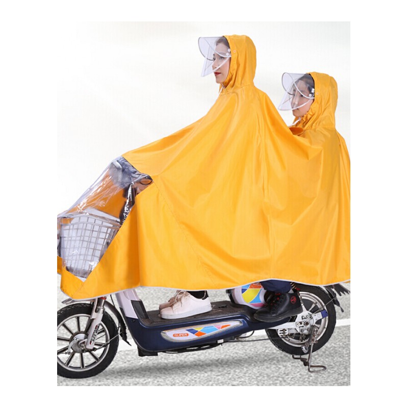 雨衣大号双人可用前透明遮雨帽檐加厚布料电动车骑行雨披