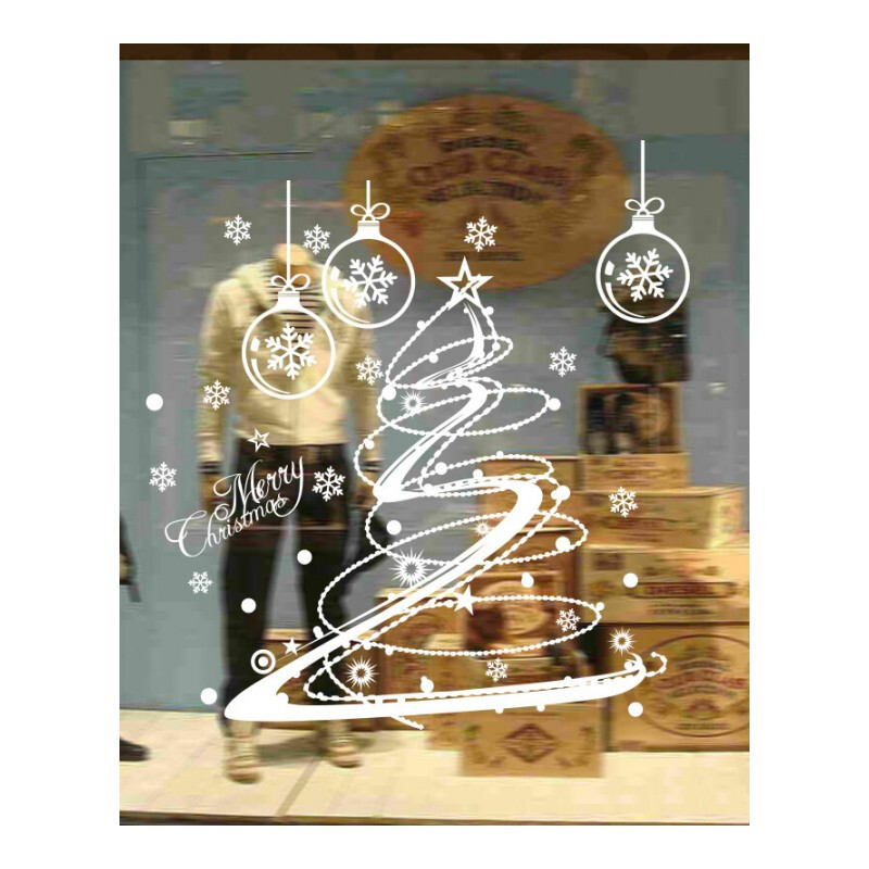 圣诞树雪花merry卧室橱窗装饰贴画43*50里面白色