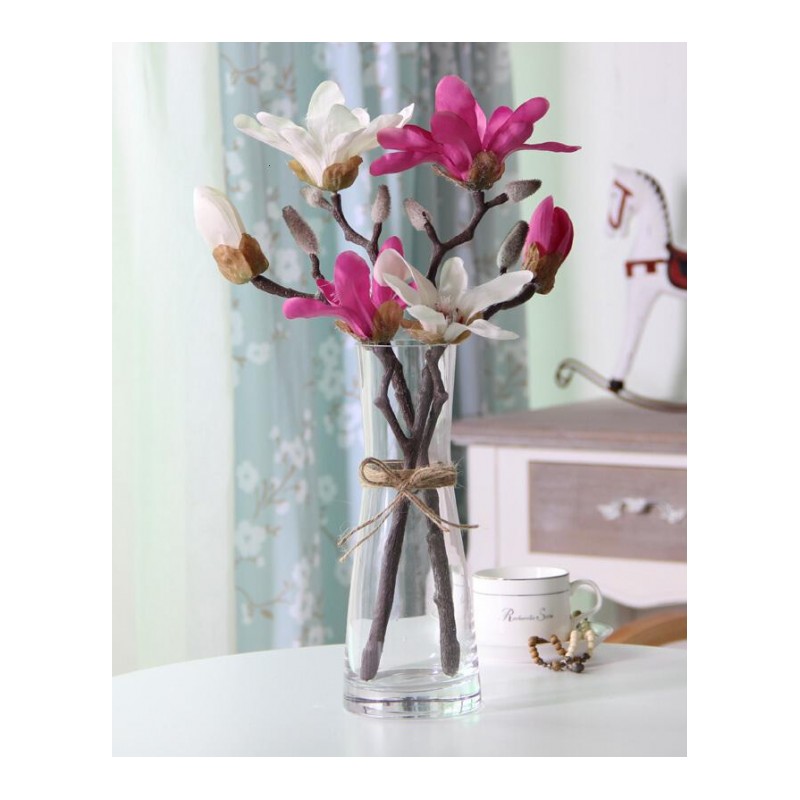 现代简欧玻璃透明麻绳花瓶仿真花艺套装假花时尚客厅餐桌装饰摆设
