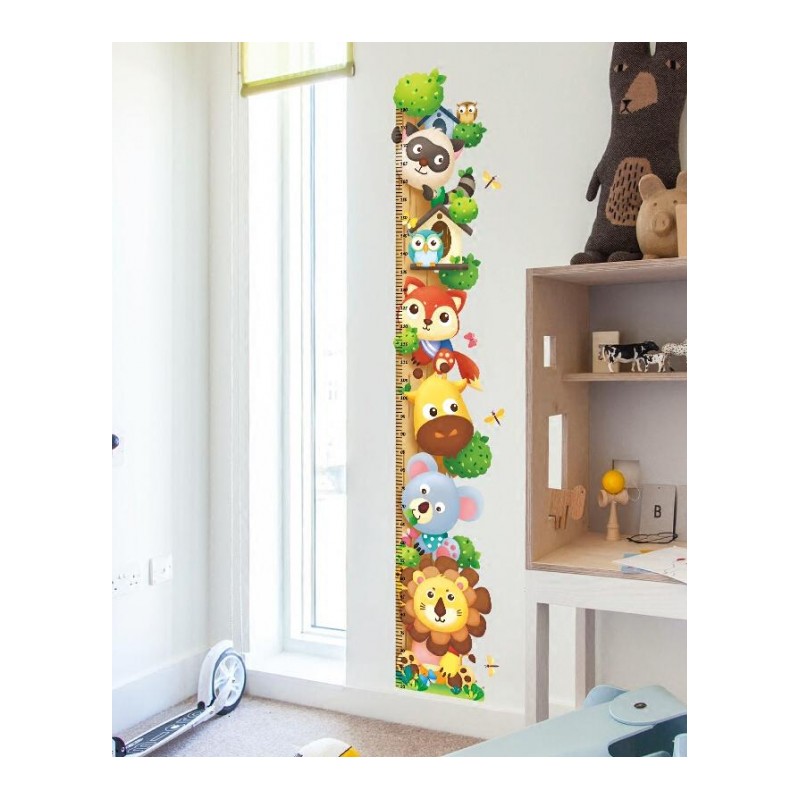 儿童房间卧室装饰品贴画卡通小动物幼儿园测量身高墙贴自粘可移除 动物身高贴 特大