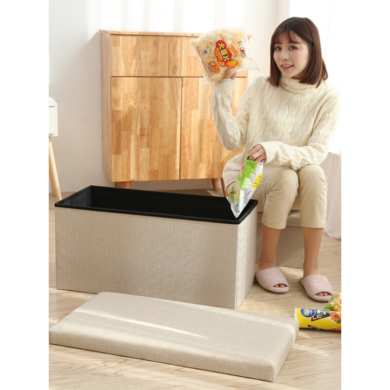 棉麻长方形收纳凳子储物凳可坐沙凳换鞋凳家用收纳箱多功能