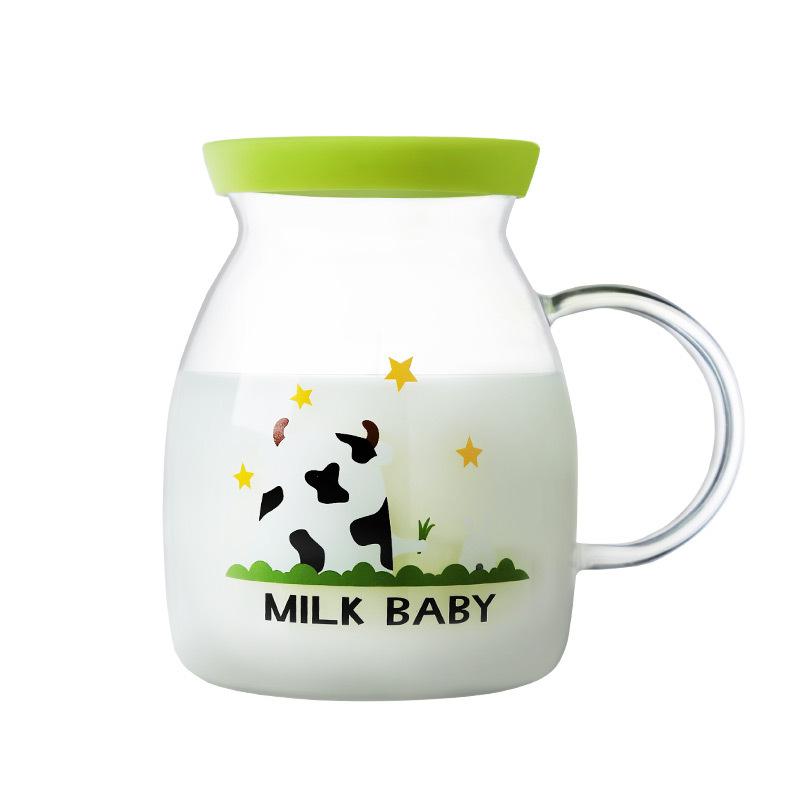 儿童牛奶杯微波耐热早餐杯子带盖玻璃杯刻度水杯可爱创意酸奶瓶