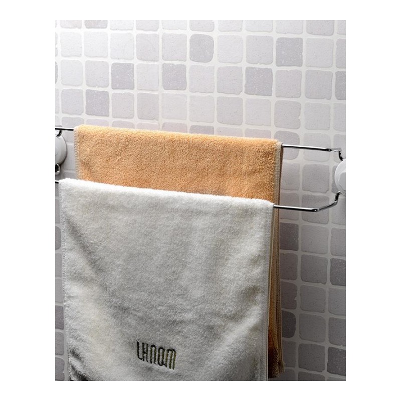 双庆 不锈钢魔力吸盘双杆毛巾架 毛巾挂收纳置物架(1020)
