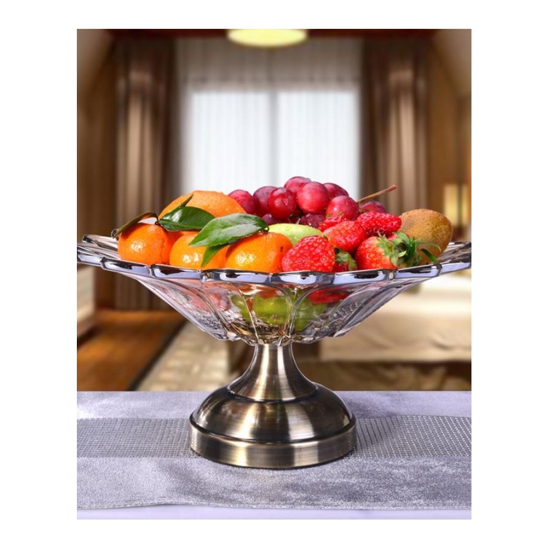 水果盘欧式玻璃客厅加厚现代客厅果斗茶几创意玻璃果盘-古铜色