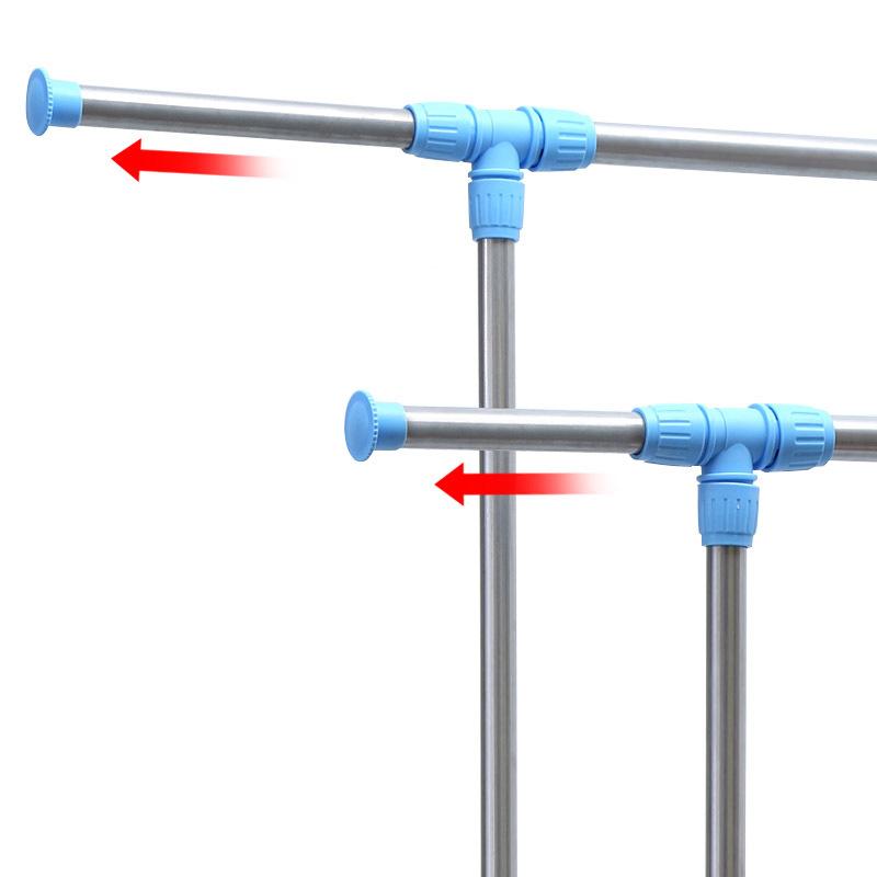 落地折叠双杆式晾衣架简易室内外衣服架子阳台晒衣架卧室凉挂衣架-蓝色塑件+可伸长+1层鞋架+带刹车轮子